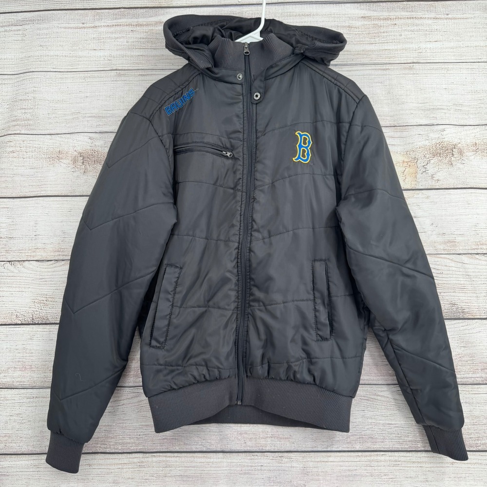 UCLA Puffer Jacket Mens Large Gray Bruins Embroidered Hooded Full Zip Coat